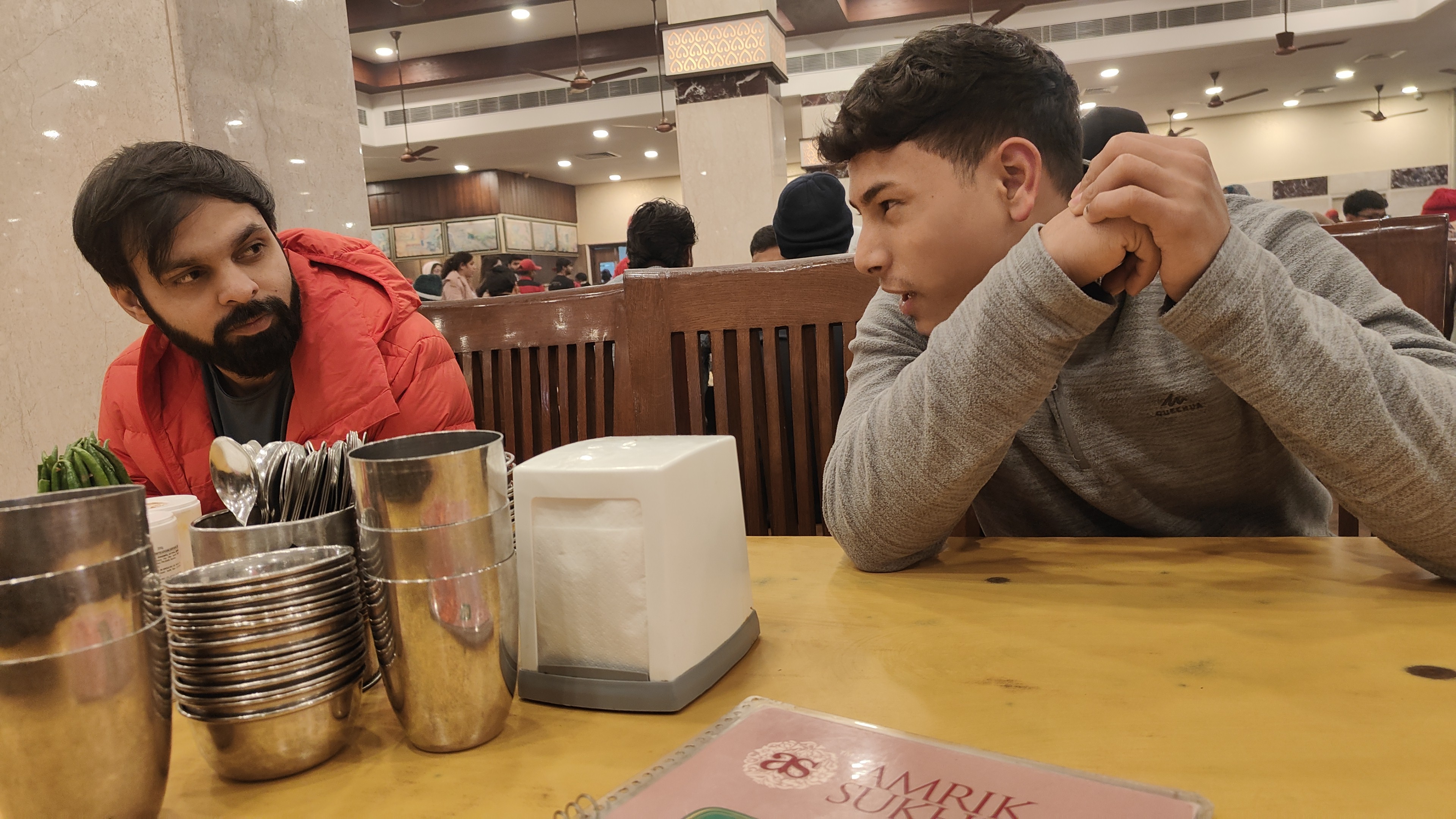 Abhishek and Kapil waiting for the Parathas at Amrik Sukhdev, Murthal