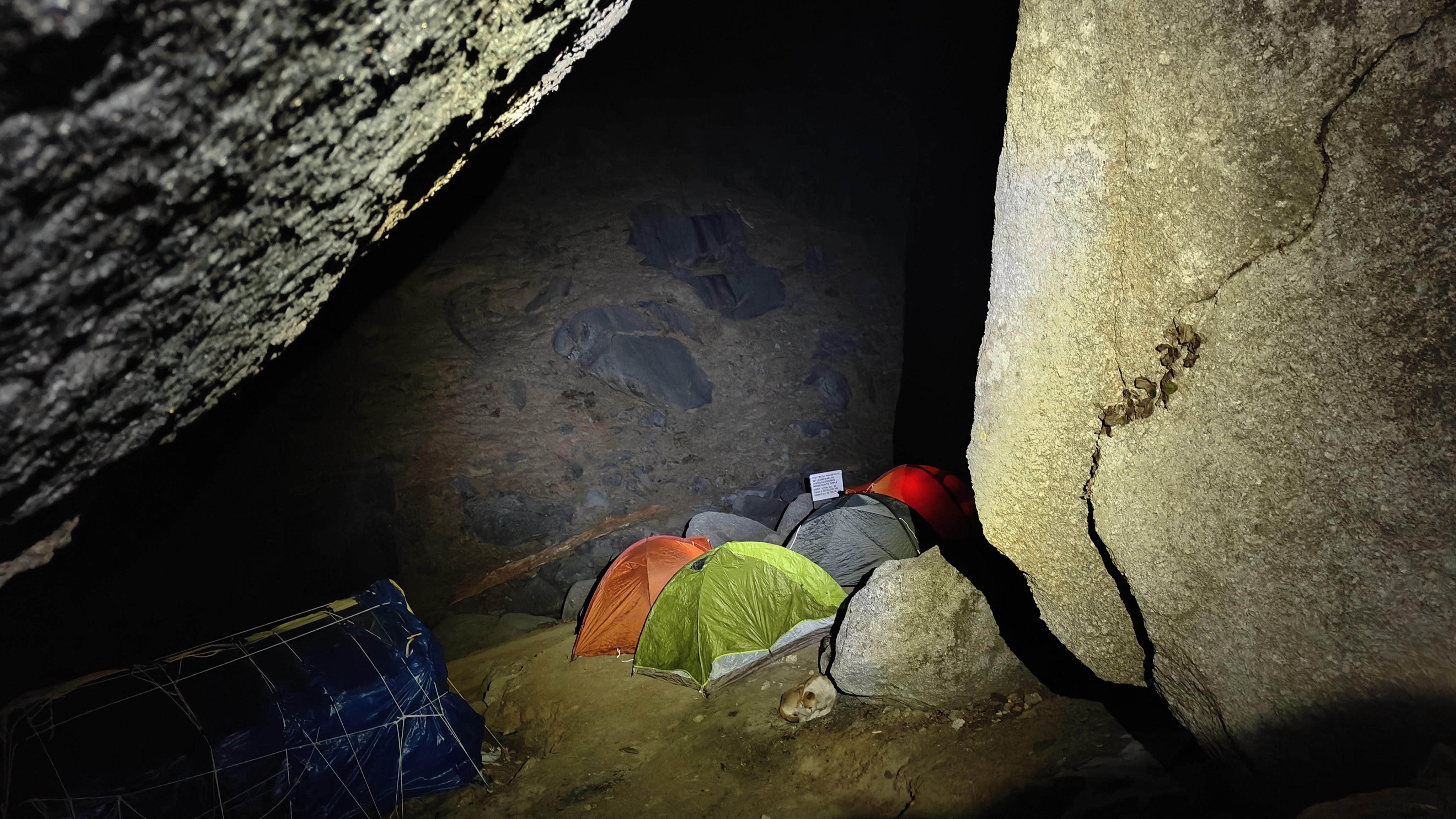 Camping inside the natural rock cave