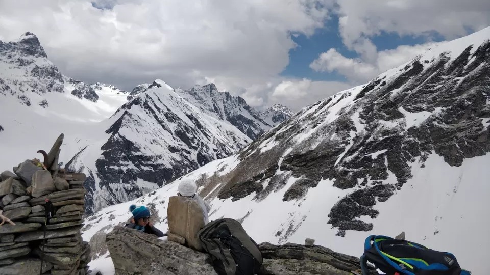 Buran Ghati mountain pass and snow covered peaks